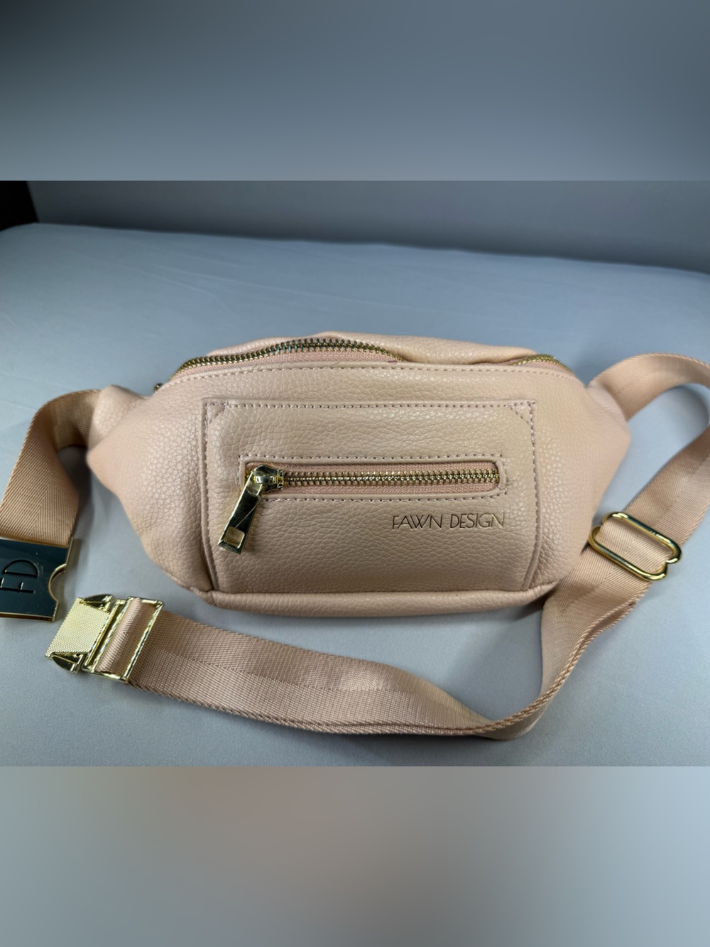 Fawn Design Blush Pink Pebbled Leather Crossbody Belt Bag